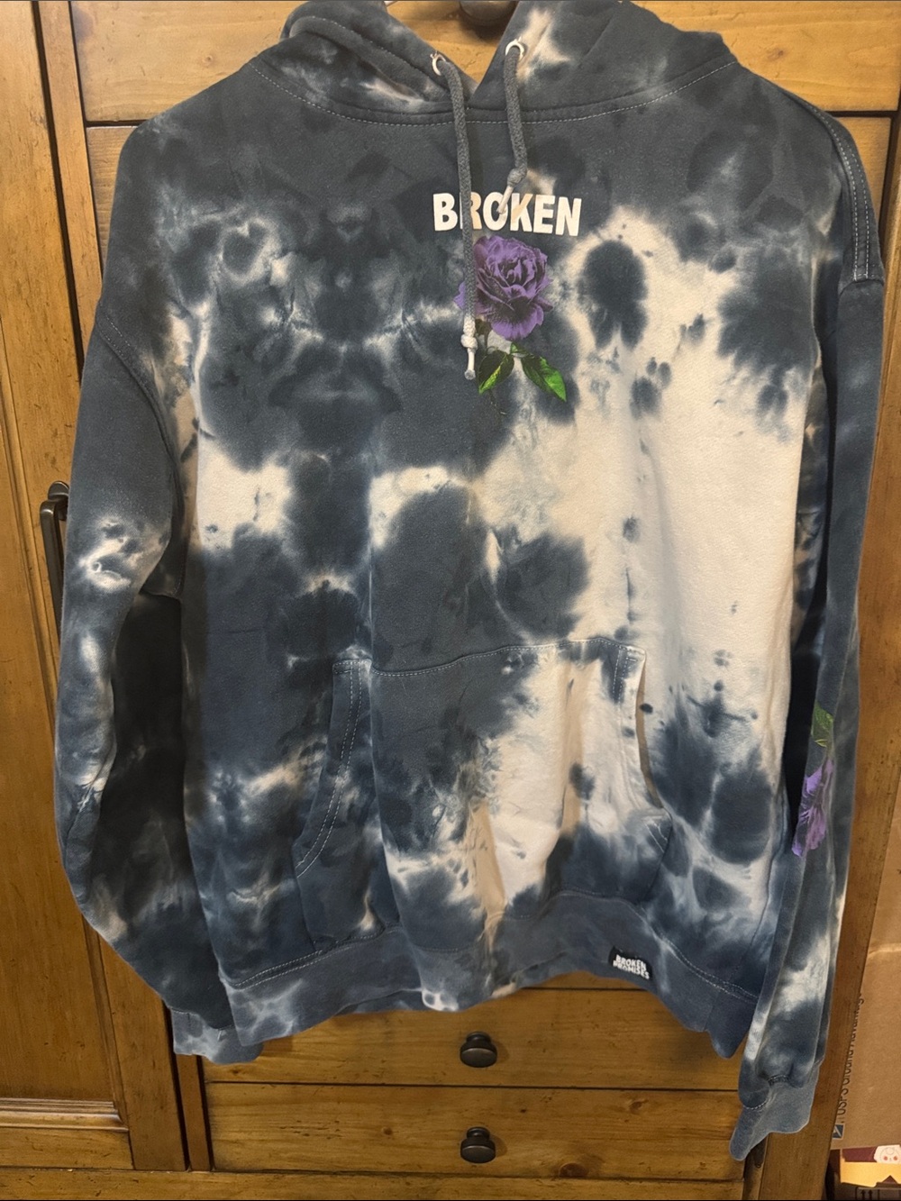 Broken Promises Branded Hoodie in Washed Blue